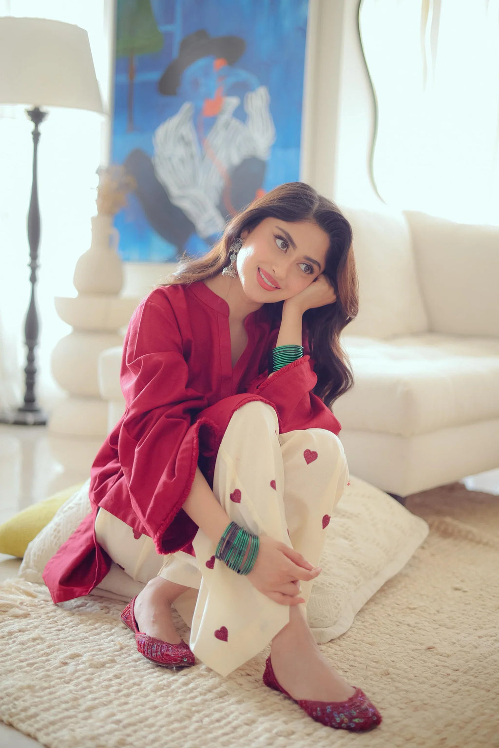 Noor Maroon Heart-Embroidered 2PC Suit