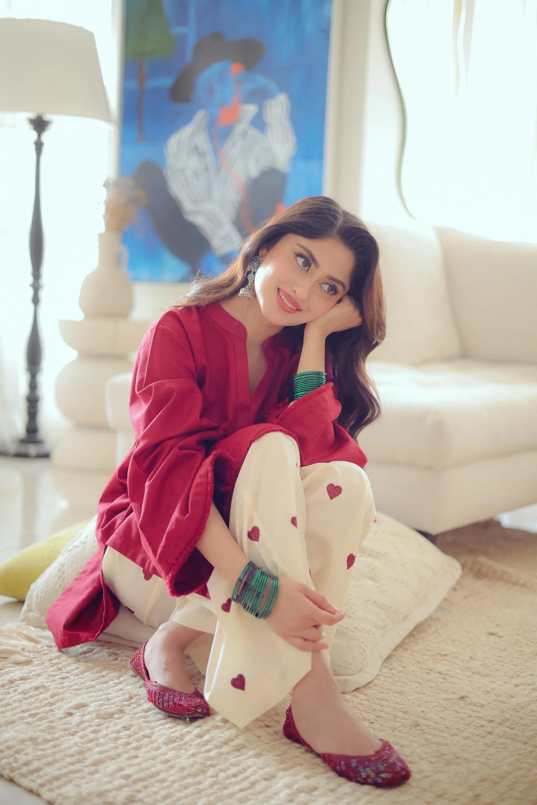 Noor Maroon Heart-Embroidered 2PC Suit