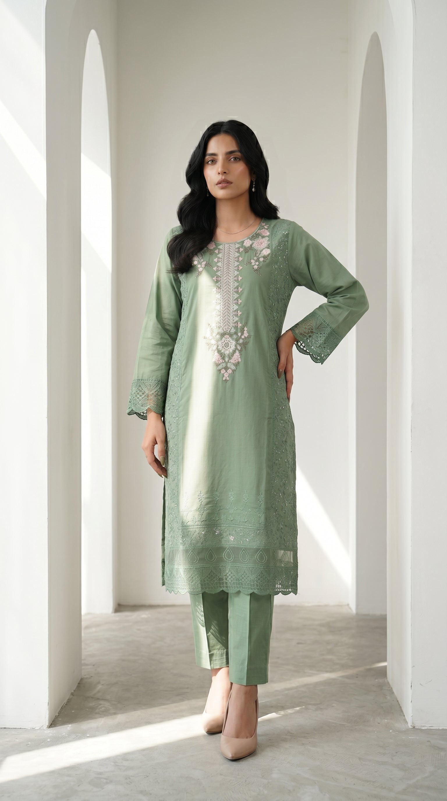 2pc summer embroidered suit - Farah