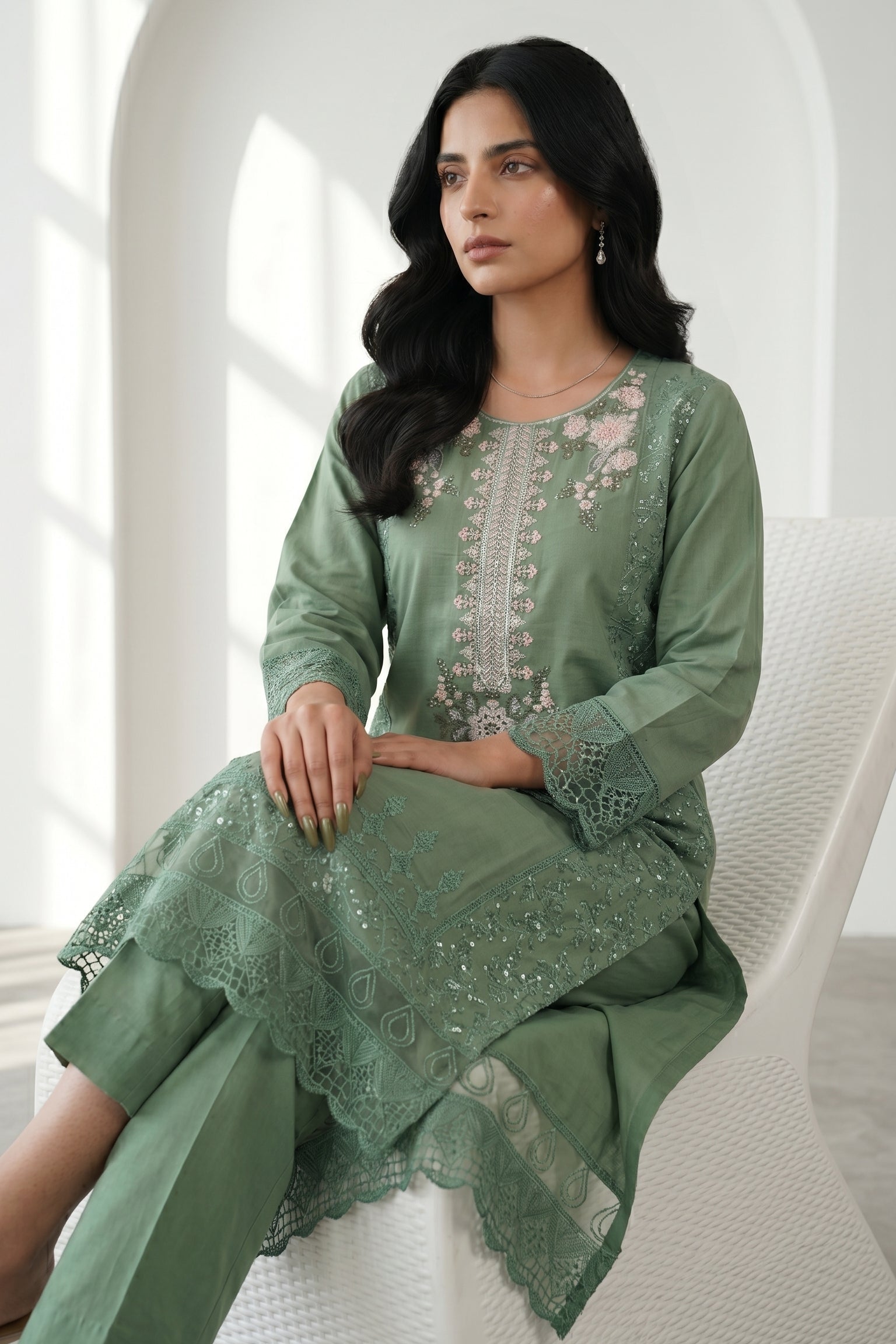 2pc summer embroidered suit - Farah