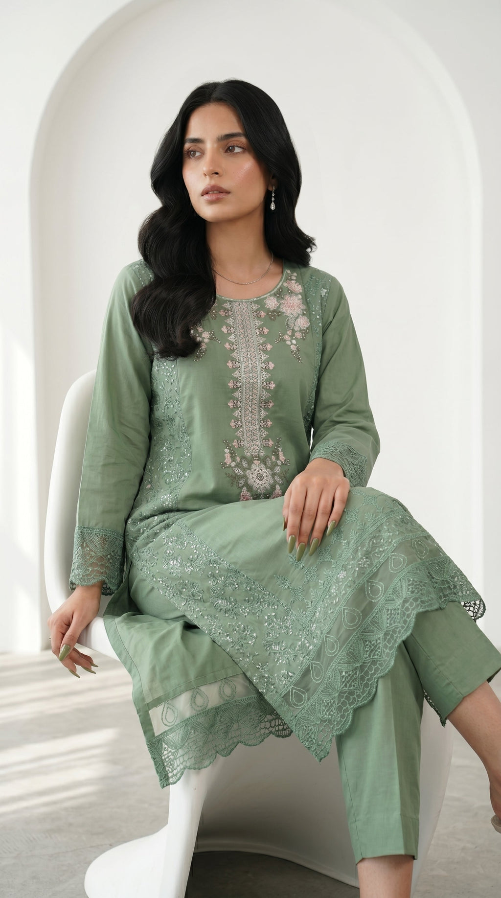 2pc summer embroidered suit - Farah