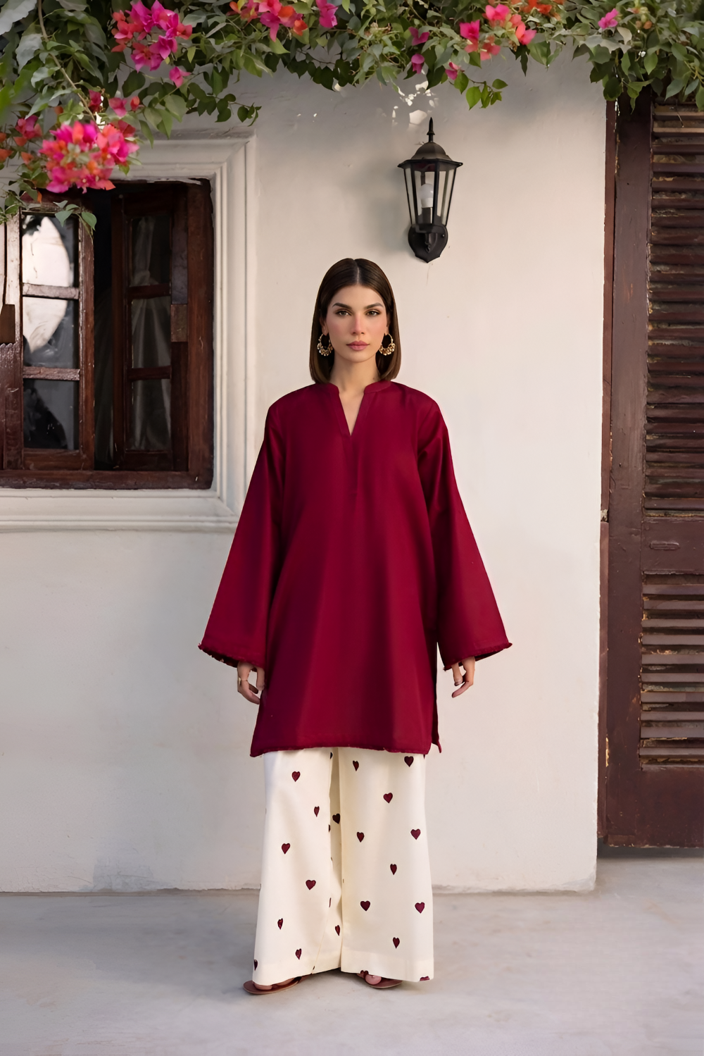 Noor Maroon Heart-Embroidered 2PC Suit