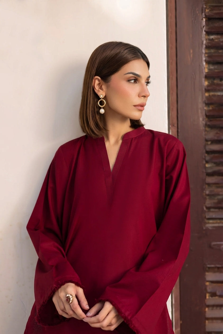 Noor Maroon Heart-Embroidered 2PC Suit