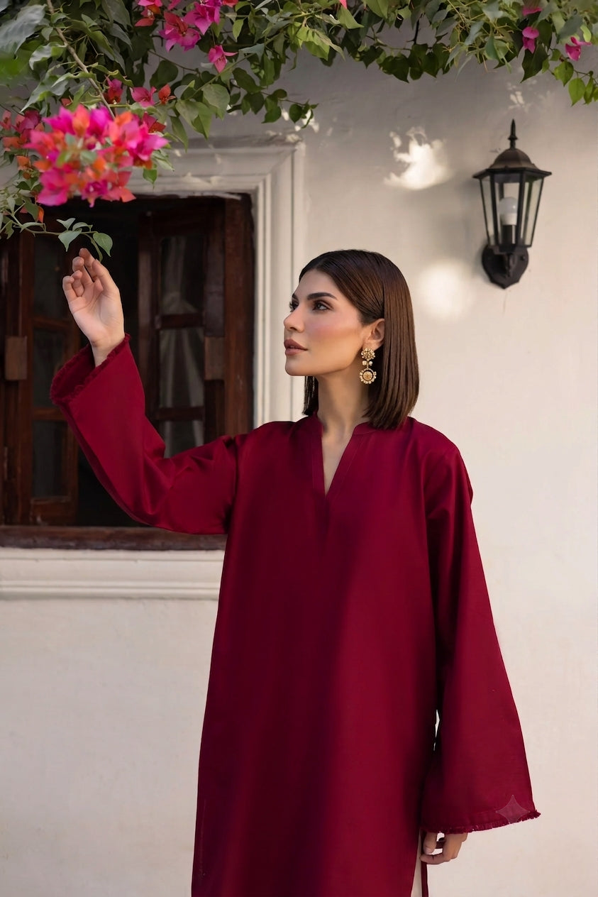 Noor Maroon Heart-Embroidered 2PC Suit