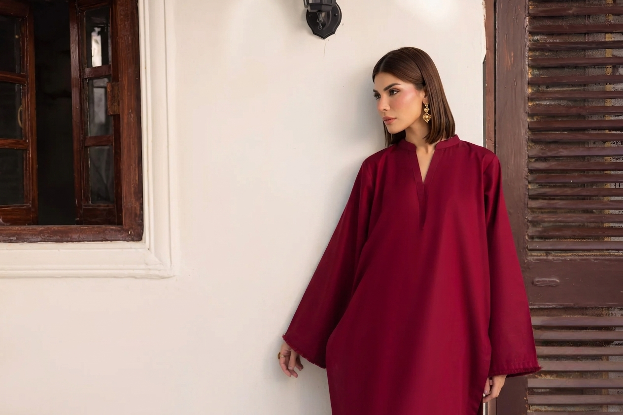 Noor Maroon Heart-Embroidered 2PC Suit