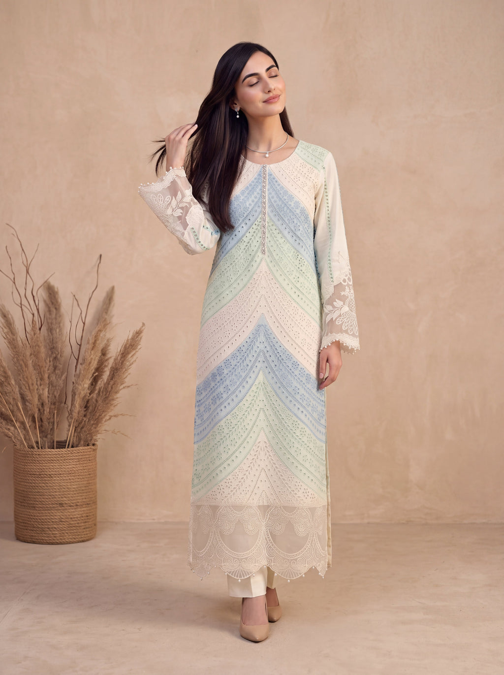 2PC Summer Embroidered Suit