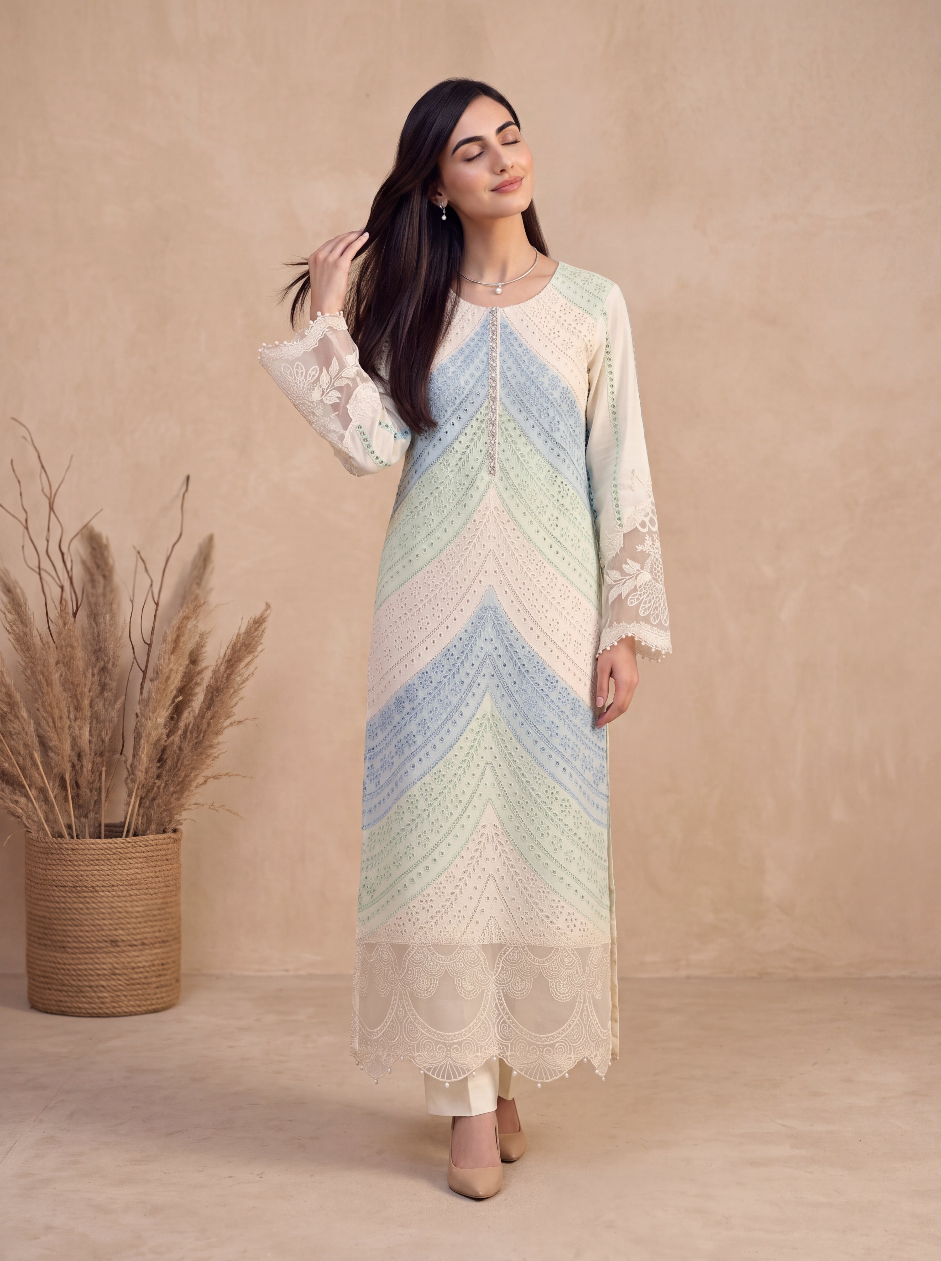 2PC Summer Embroidered Suit