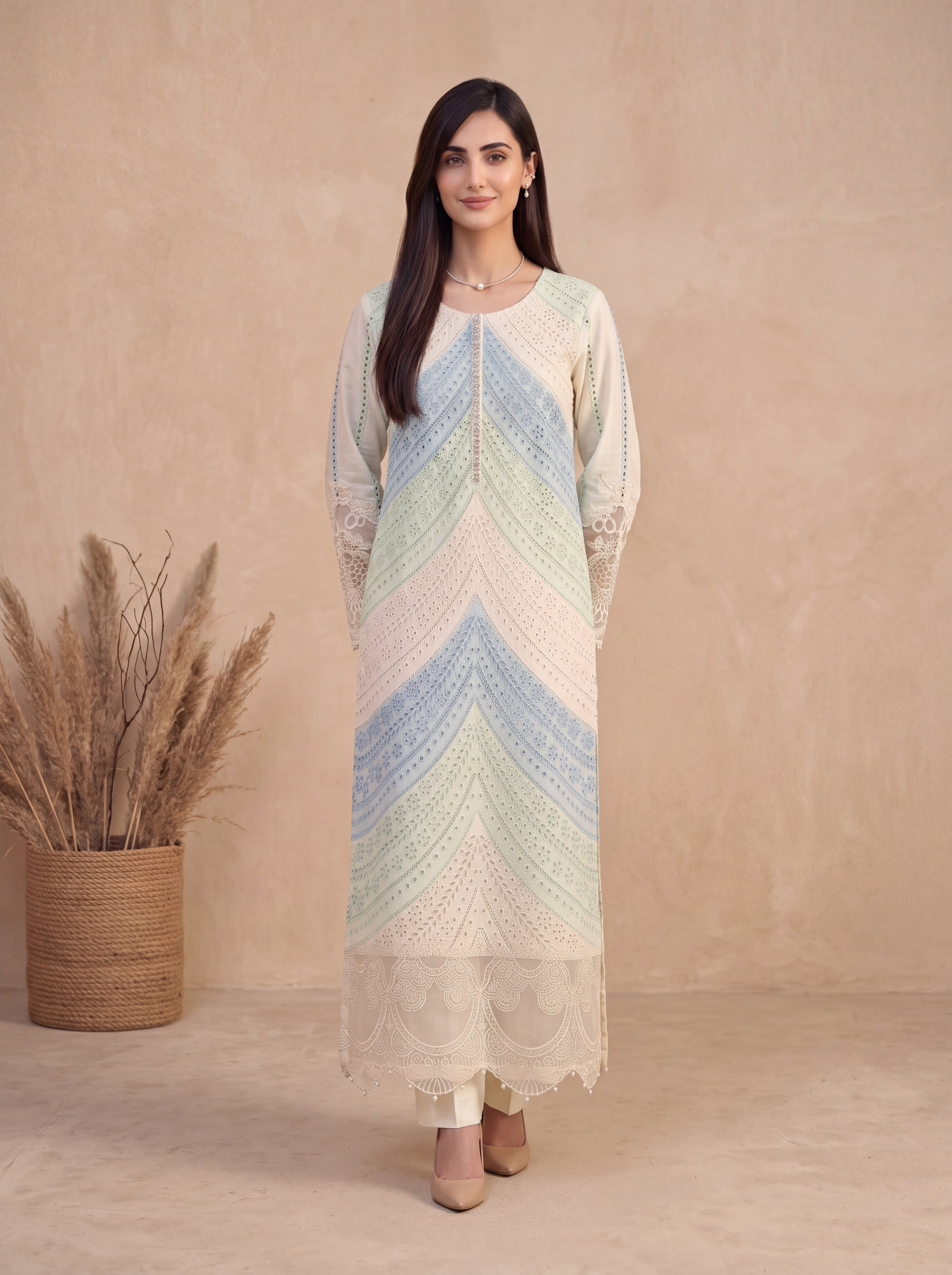 2PC Summer Embroidered Suit