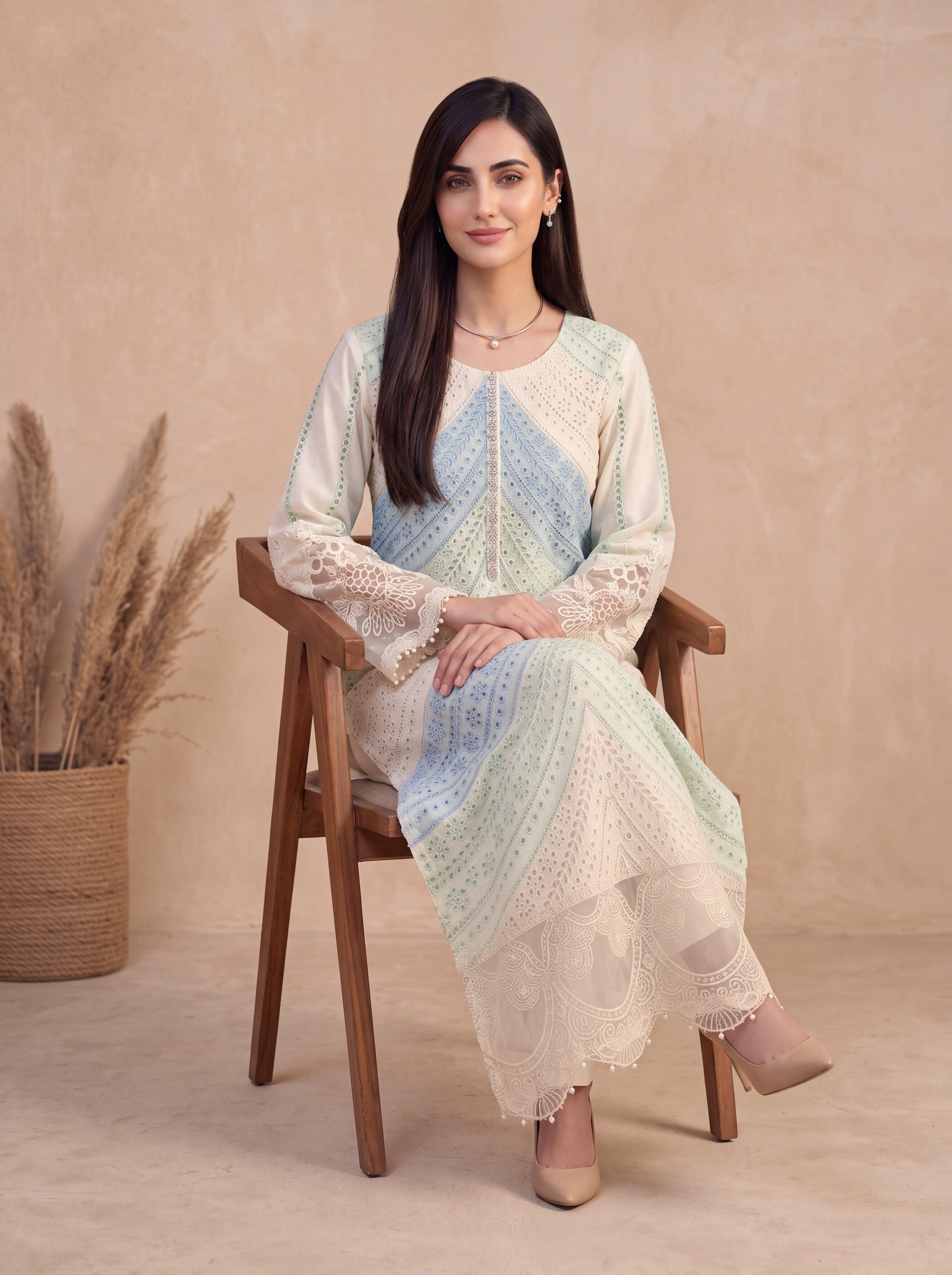 2PC Summer Embroidered Suit
